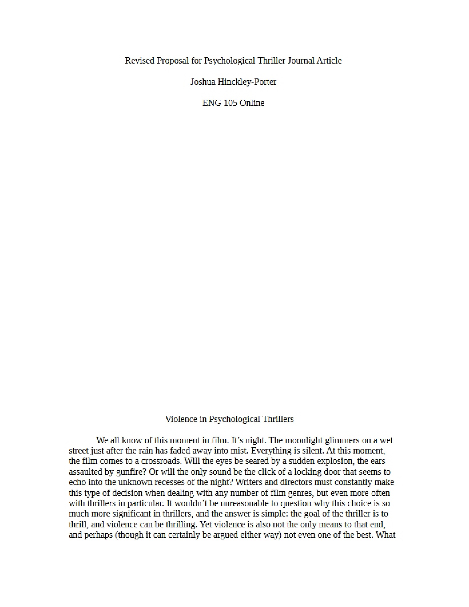 Thriller Genre Proposal