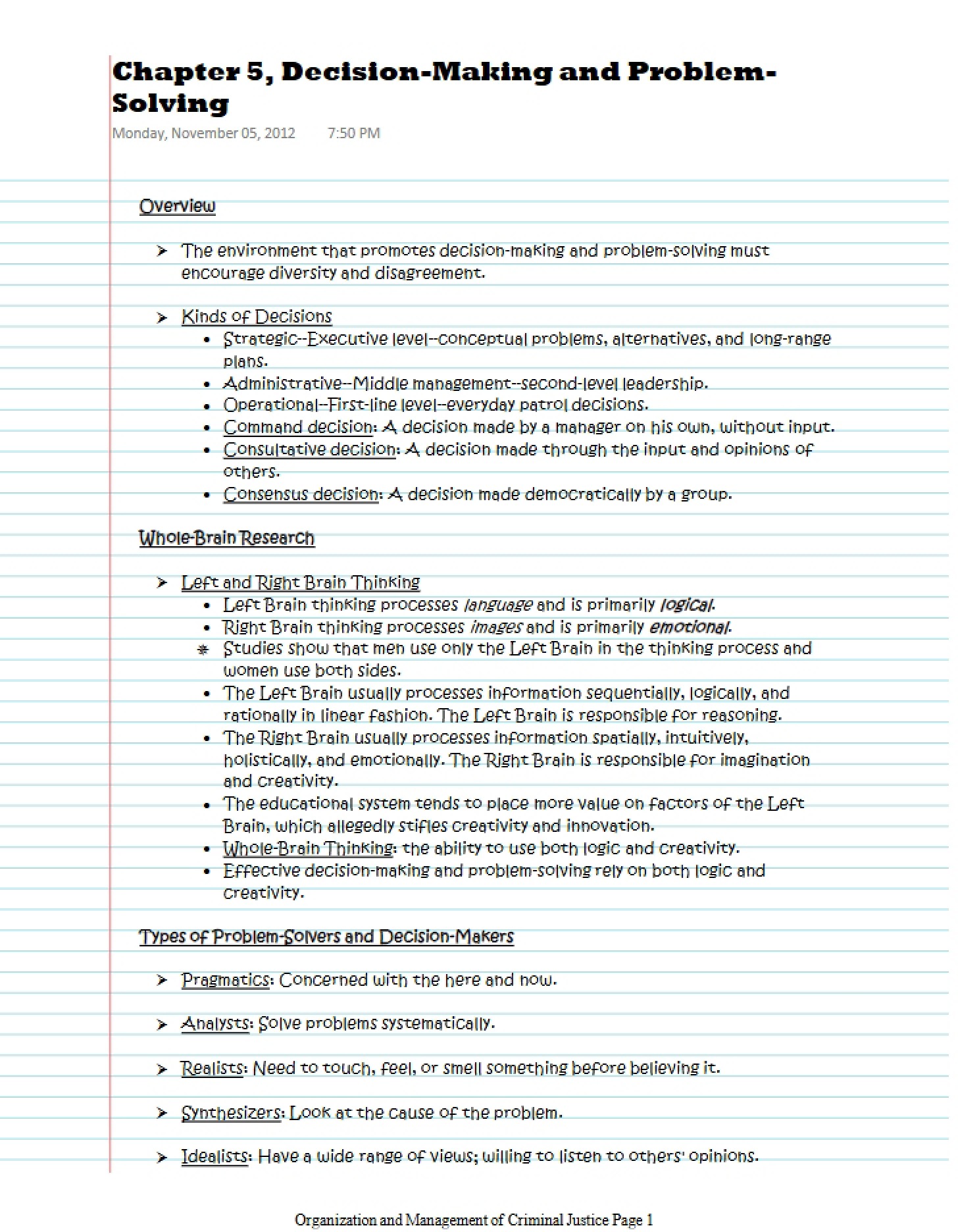 Solving Problems and Decisions Chapter 5