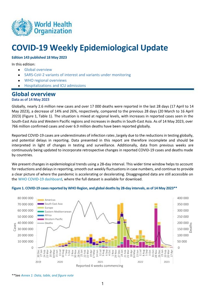 COVID-19 Weekly Epidemiological Update - Edition 143