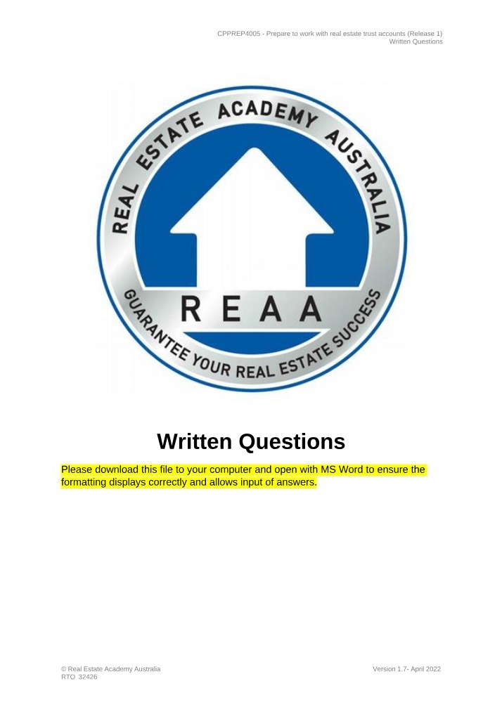 Trust Accounts Written Questions Release 1B
