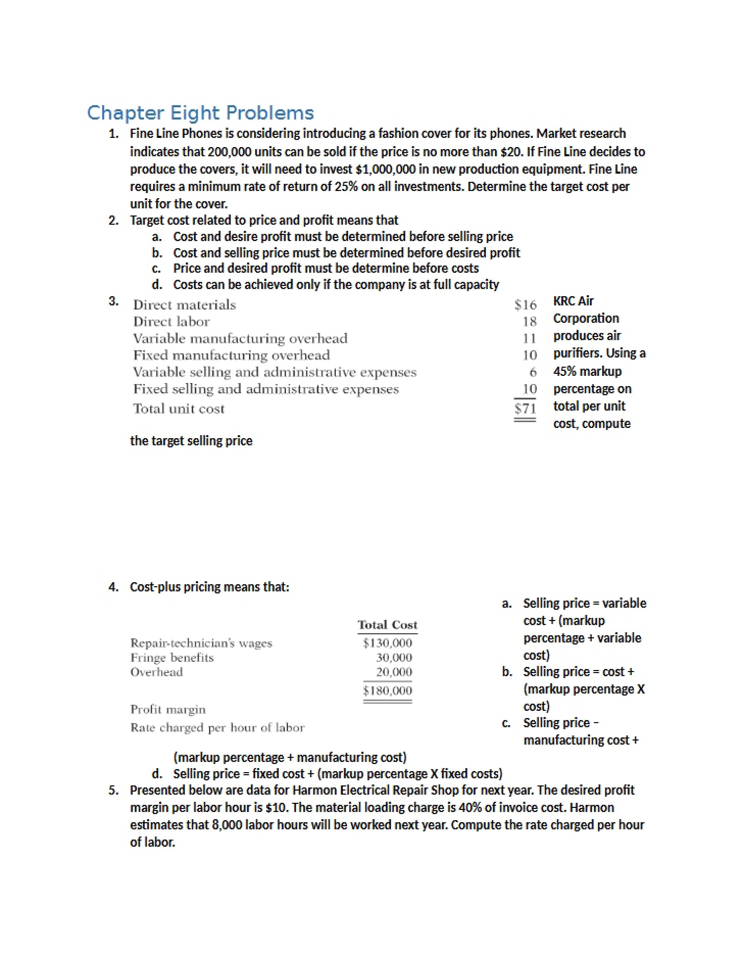 Problems for Chapter Eight