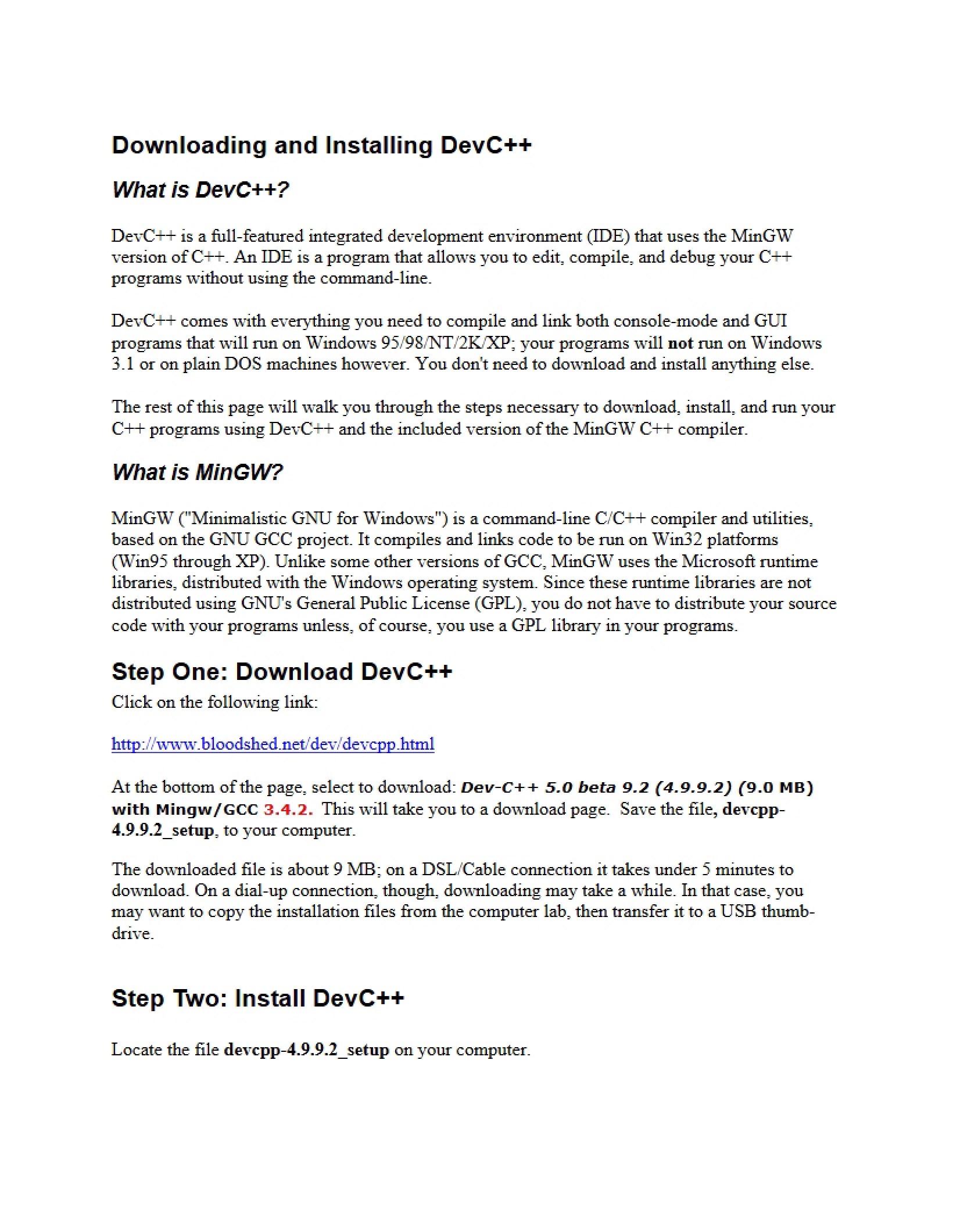 Dev C Installation and Download