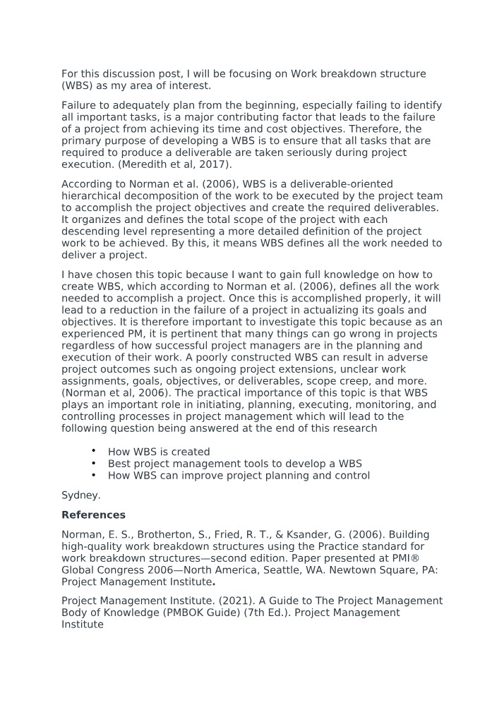 Work Breakdown Structure (WBS) for Successful Projects