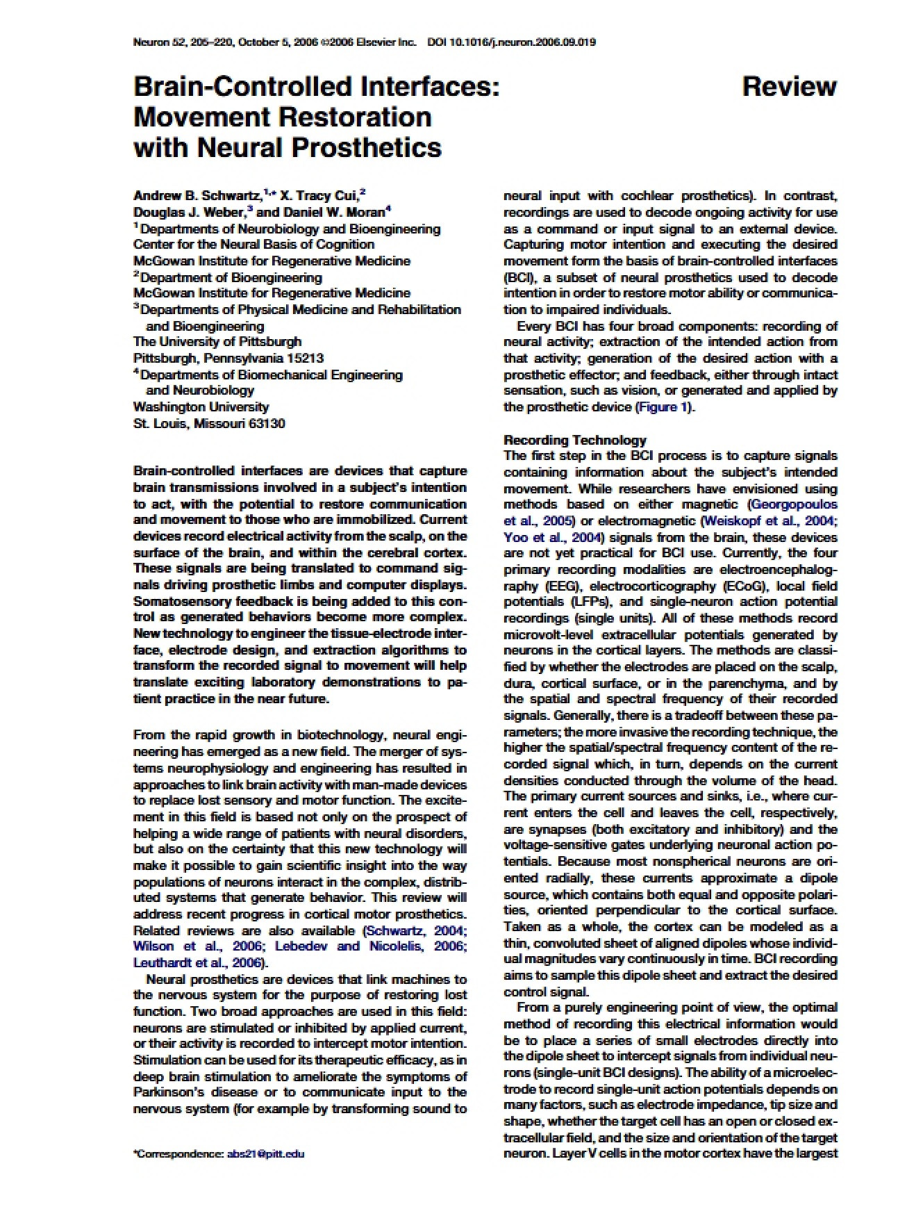 Neural Prosthetics for Restoring Movement