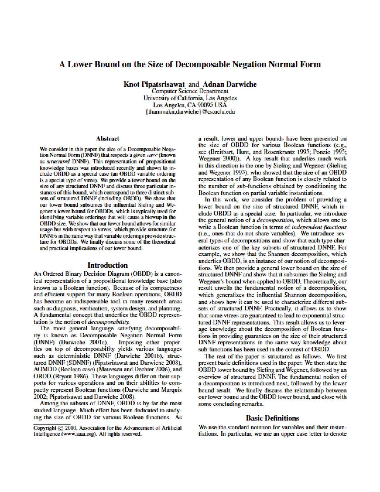 Decomposable Negation Normal Form Size Lower Bound