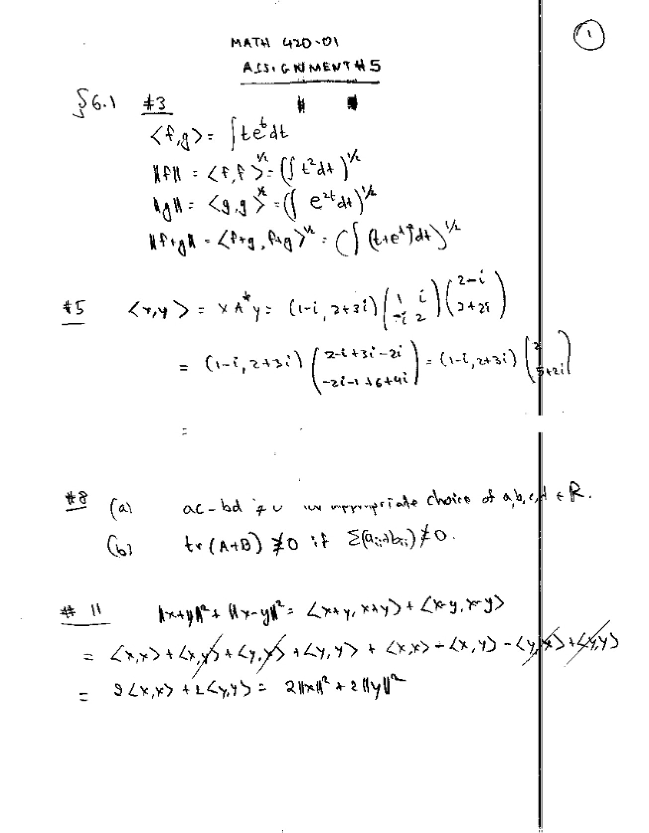 Assignment Five for Math 420
