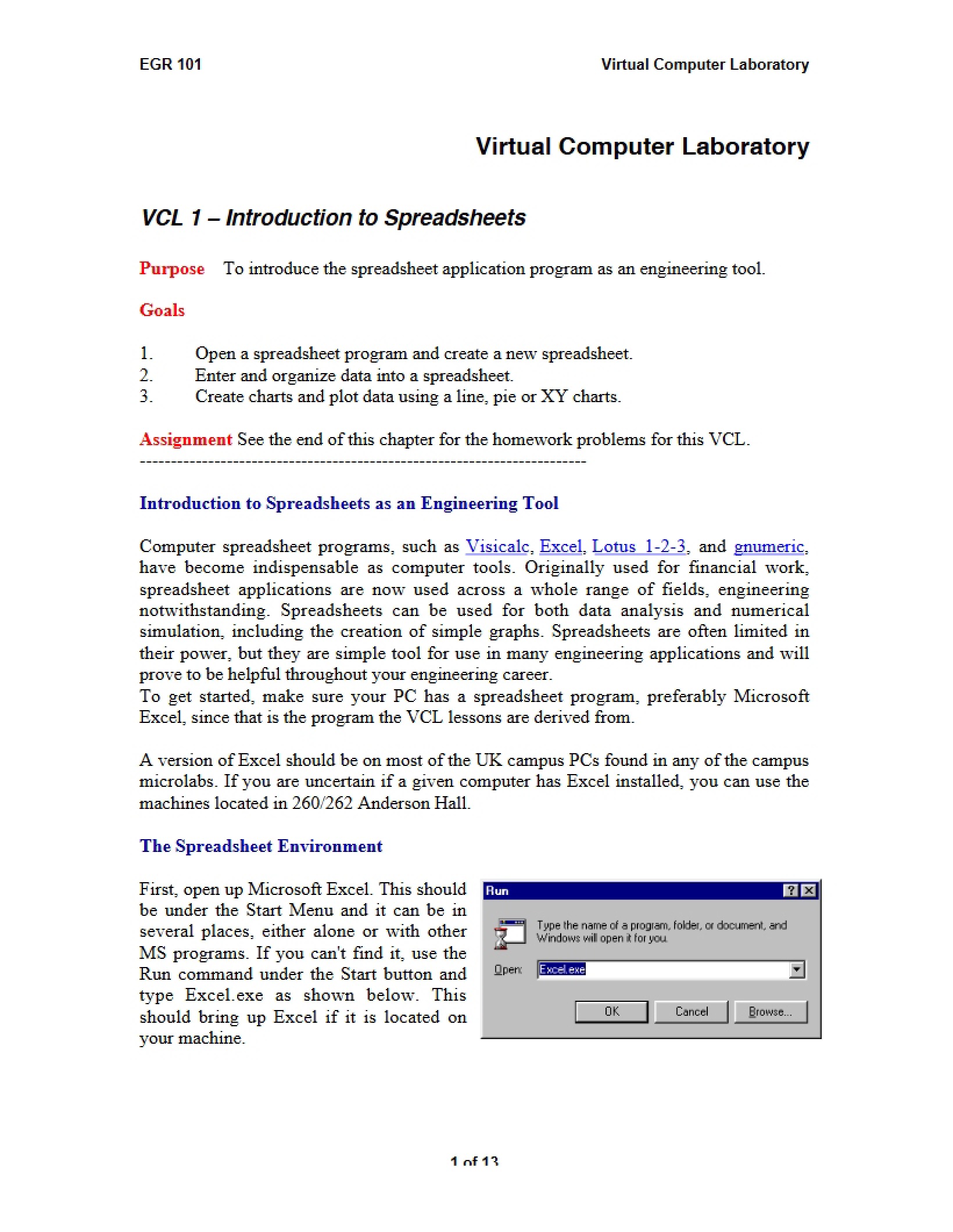 Spreadsheets Introduction VCL 1