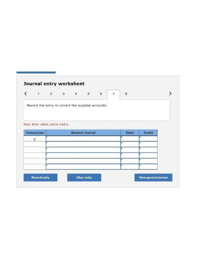 Journal Entry Worksheet for Correcting Supplies Accounts
