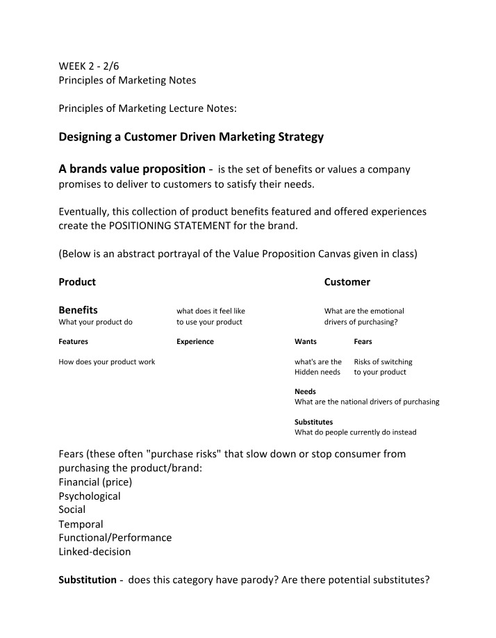 Principles of Marketing - Week 2 Notes