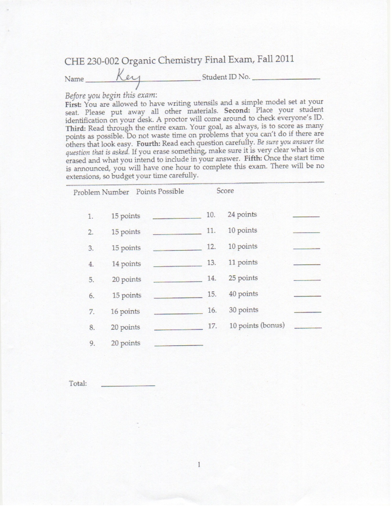 Key for Exam Four