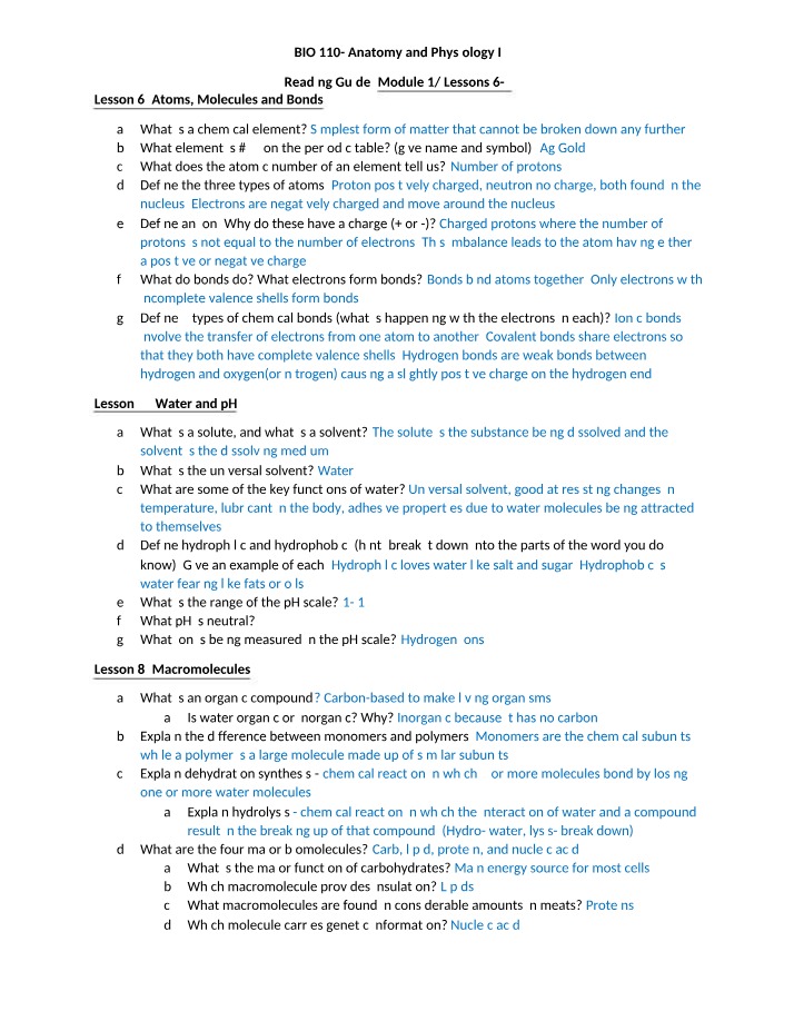 Reading Guide - Module 1 Lessons 6-9