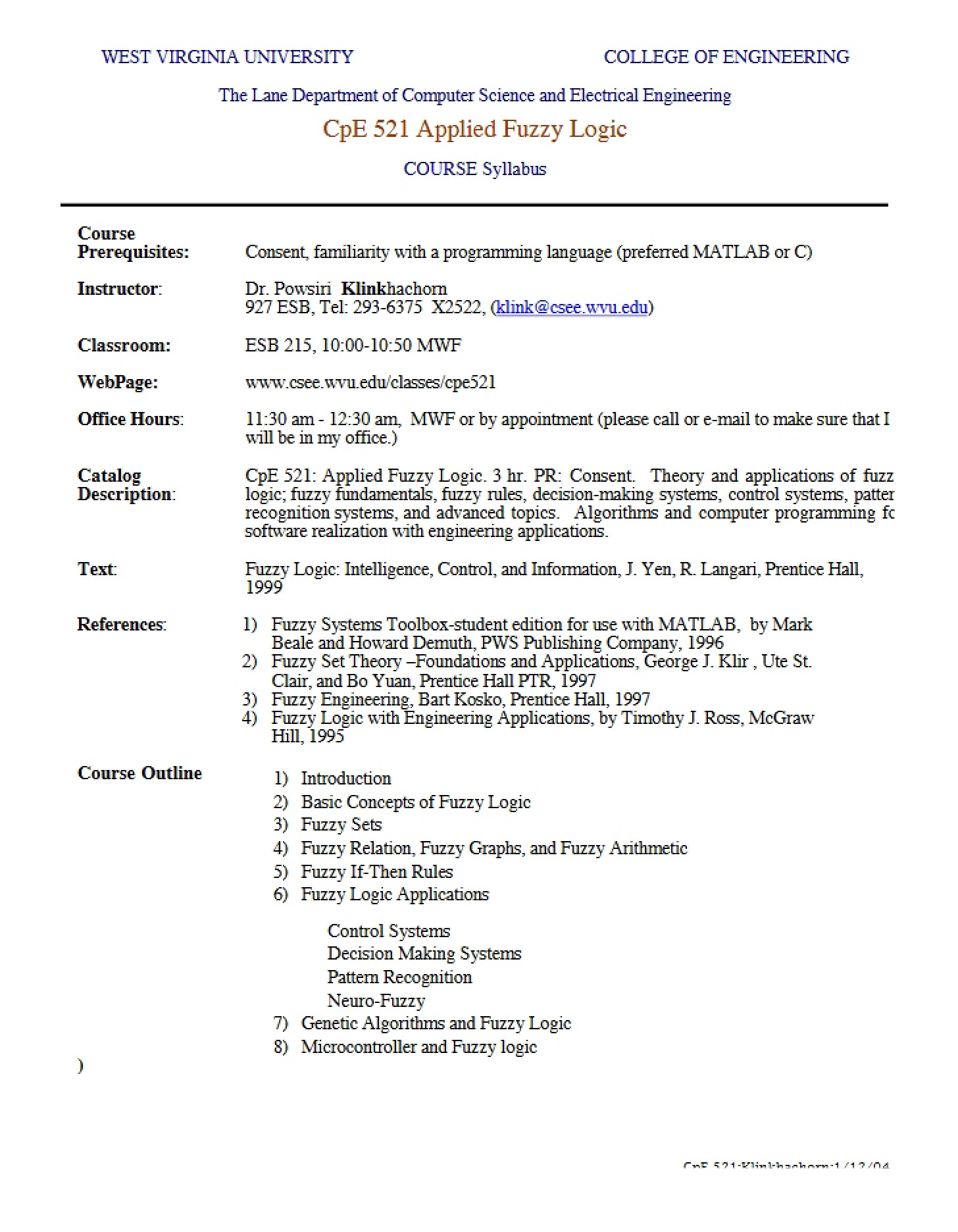 Class Syllabus