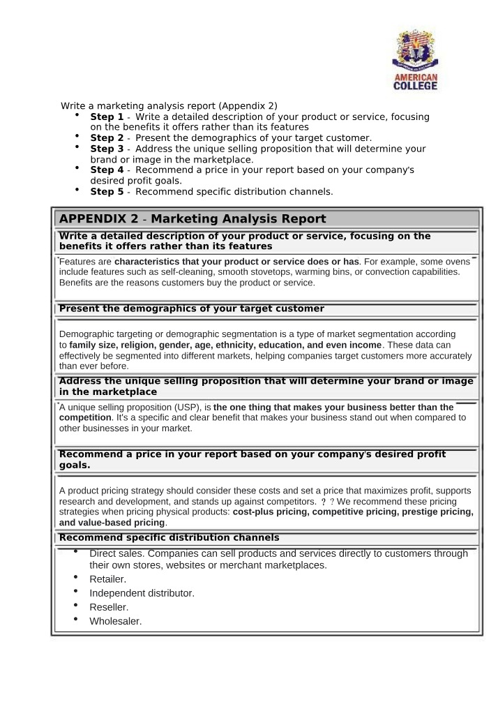 Appendix 2 - Marketing Analysis Report