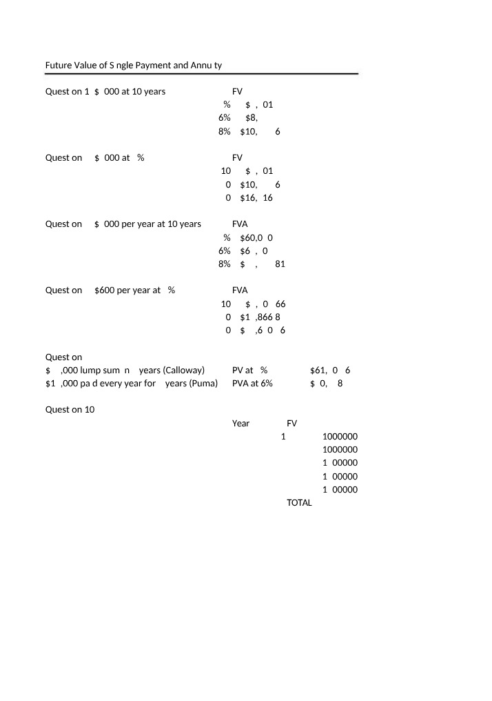 Present and Future Values of Payments, Annuities, and Calculations