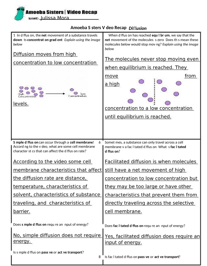 Diffusion - Factors Affecting Rate and Net Movement