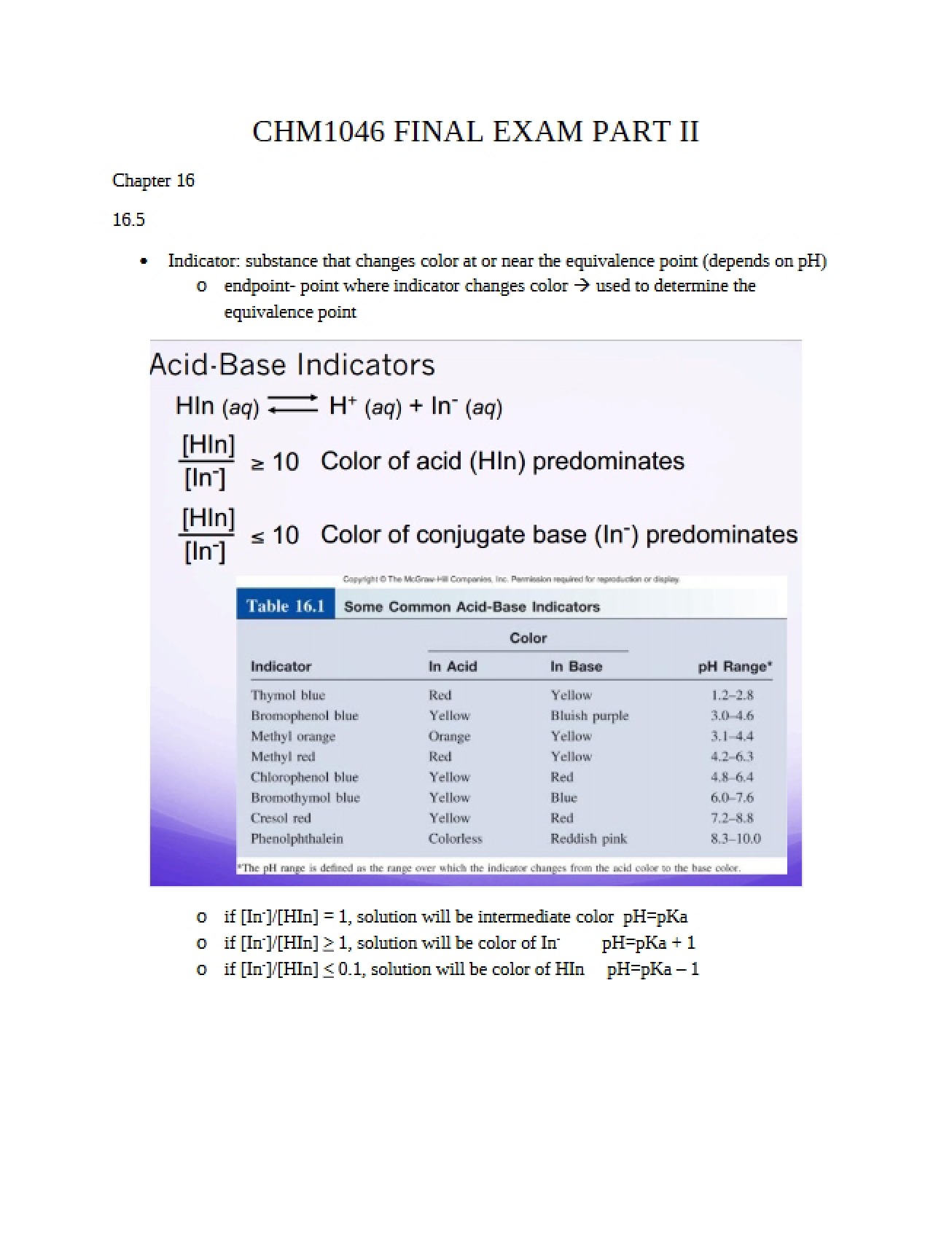 General Chemistry II Final Examination Prep