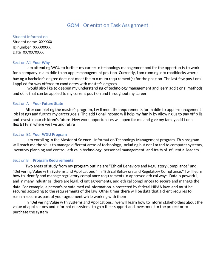 Assignment for GOM4 Orientation Task