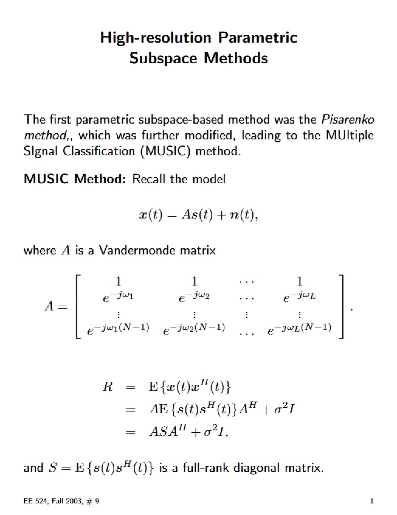 Overview of High-Resolution Parametric Methods