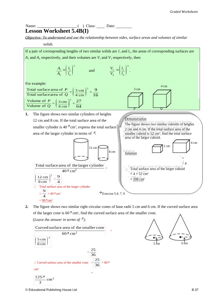 Relationship Between Sides, Surface Areas and Volumes of Similar Solids