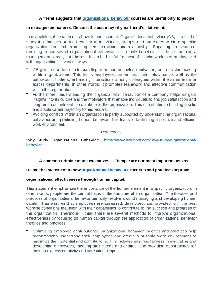 Organizational Behaviour and Canadian Labour Market Analysis