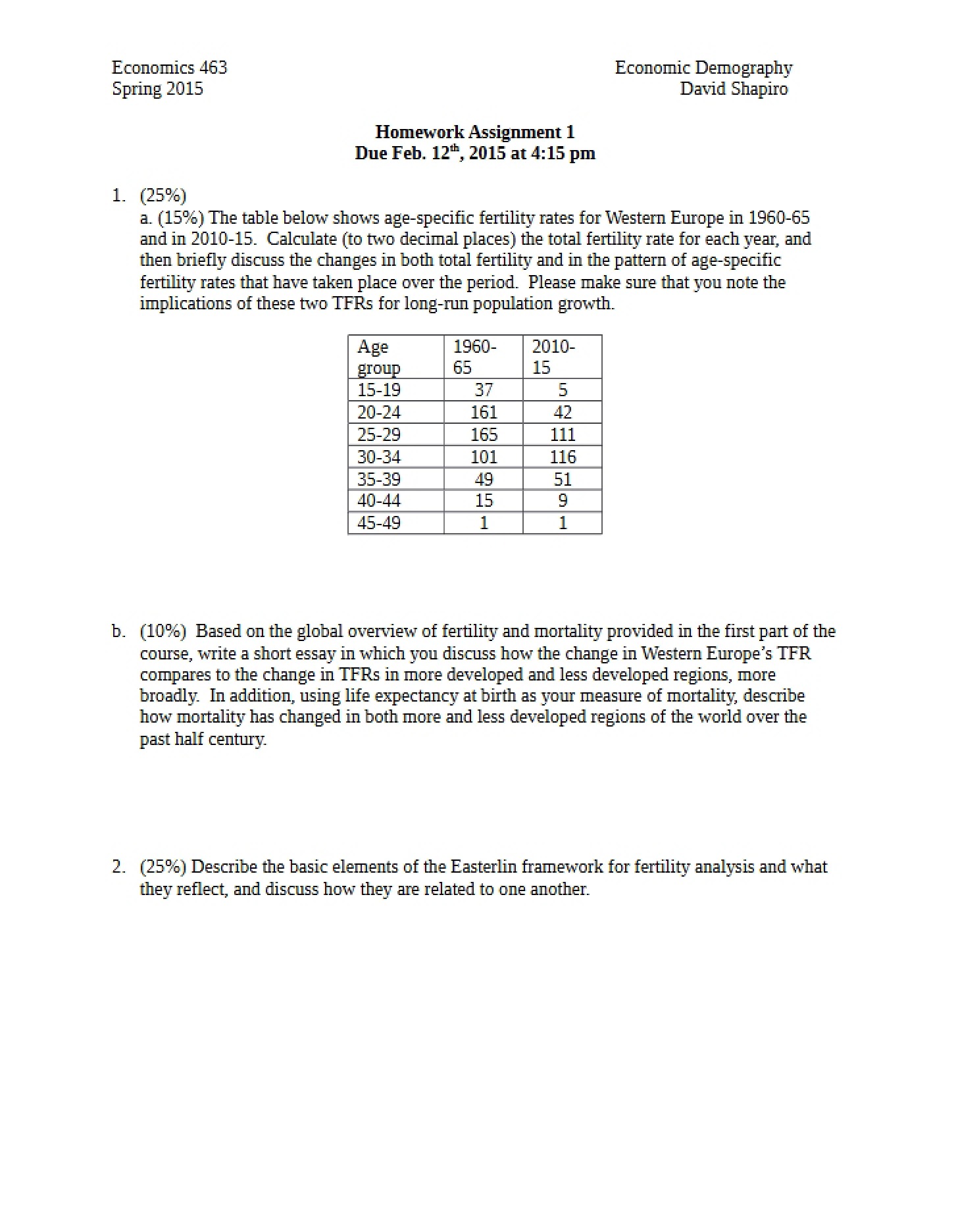 Homework 1 for Econ 463 (Updated)