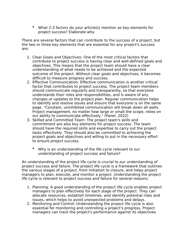 Project Success Factors - Clear Goals and Effectiveness