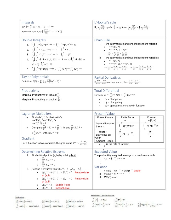 Integrals - L'Hopital's Rule, IBP, Reverse Chain Rule