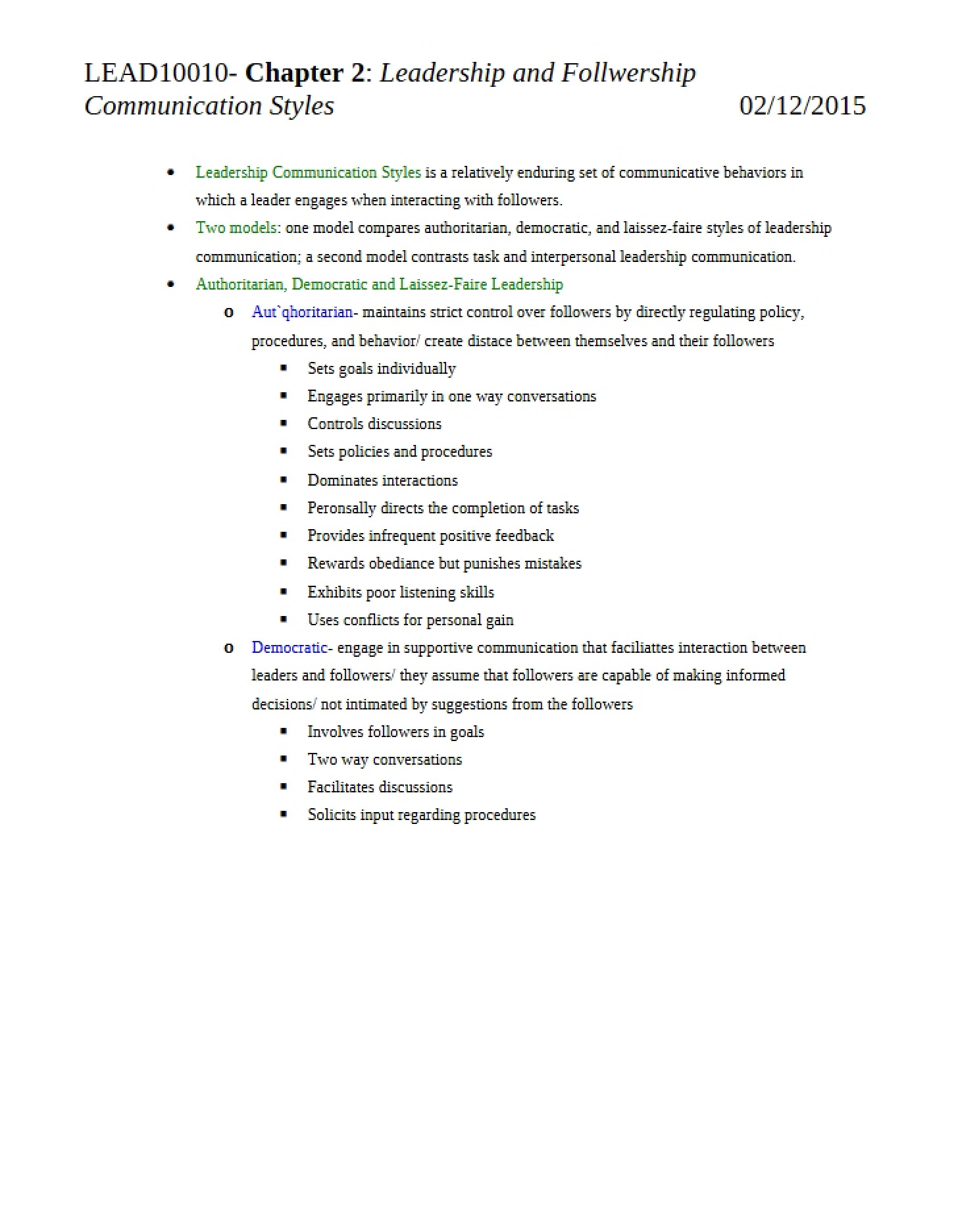 Leadership & Followership - Ch 2