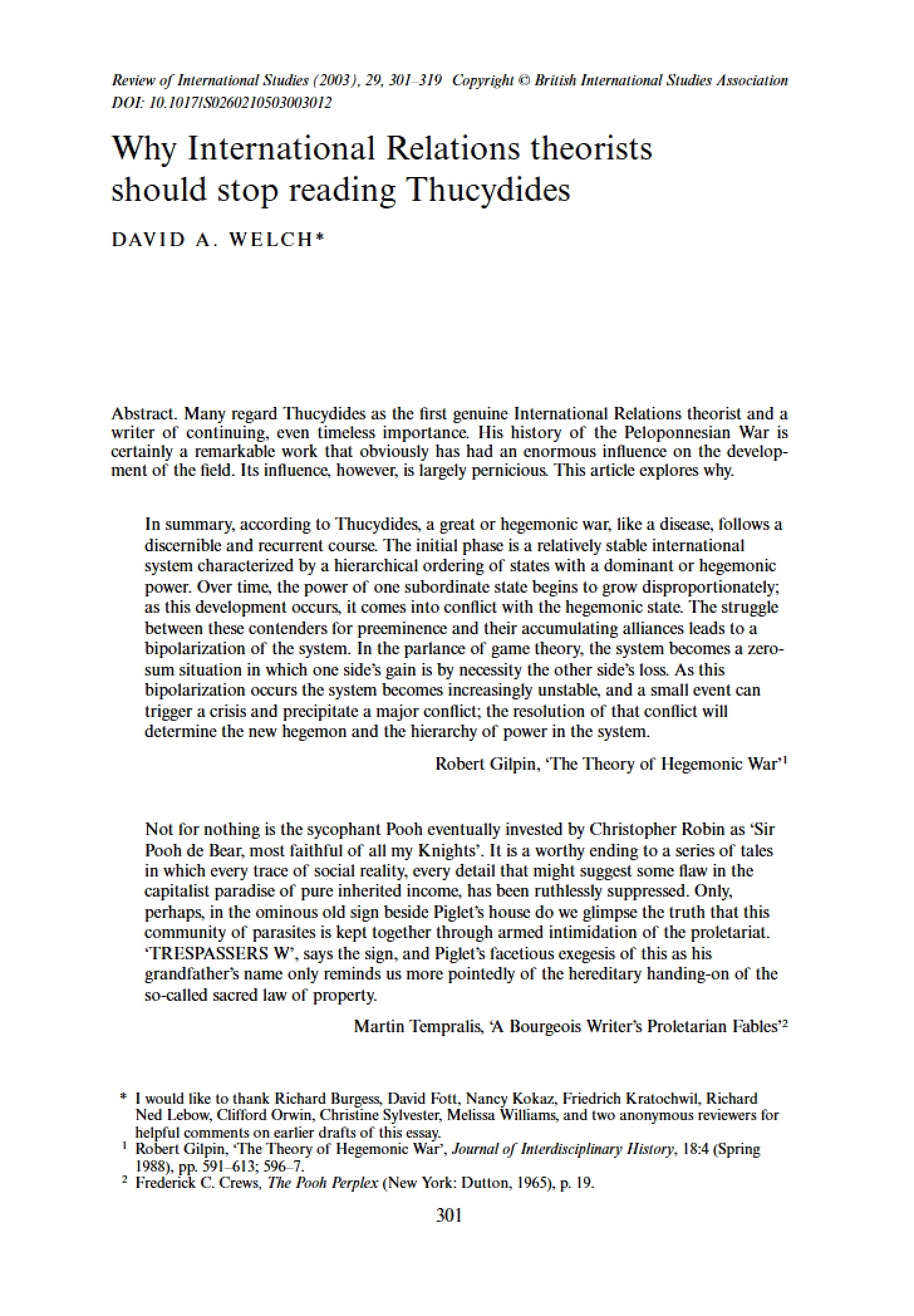 Why Thucydides Should Be Avoided by IR Theorists