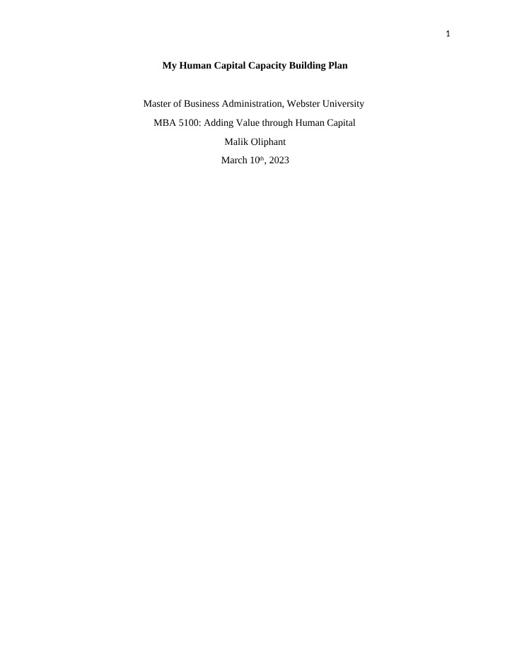 Personal Development Plan - Improving Human Capital Capacity