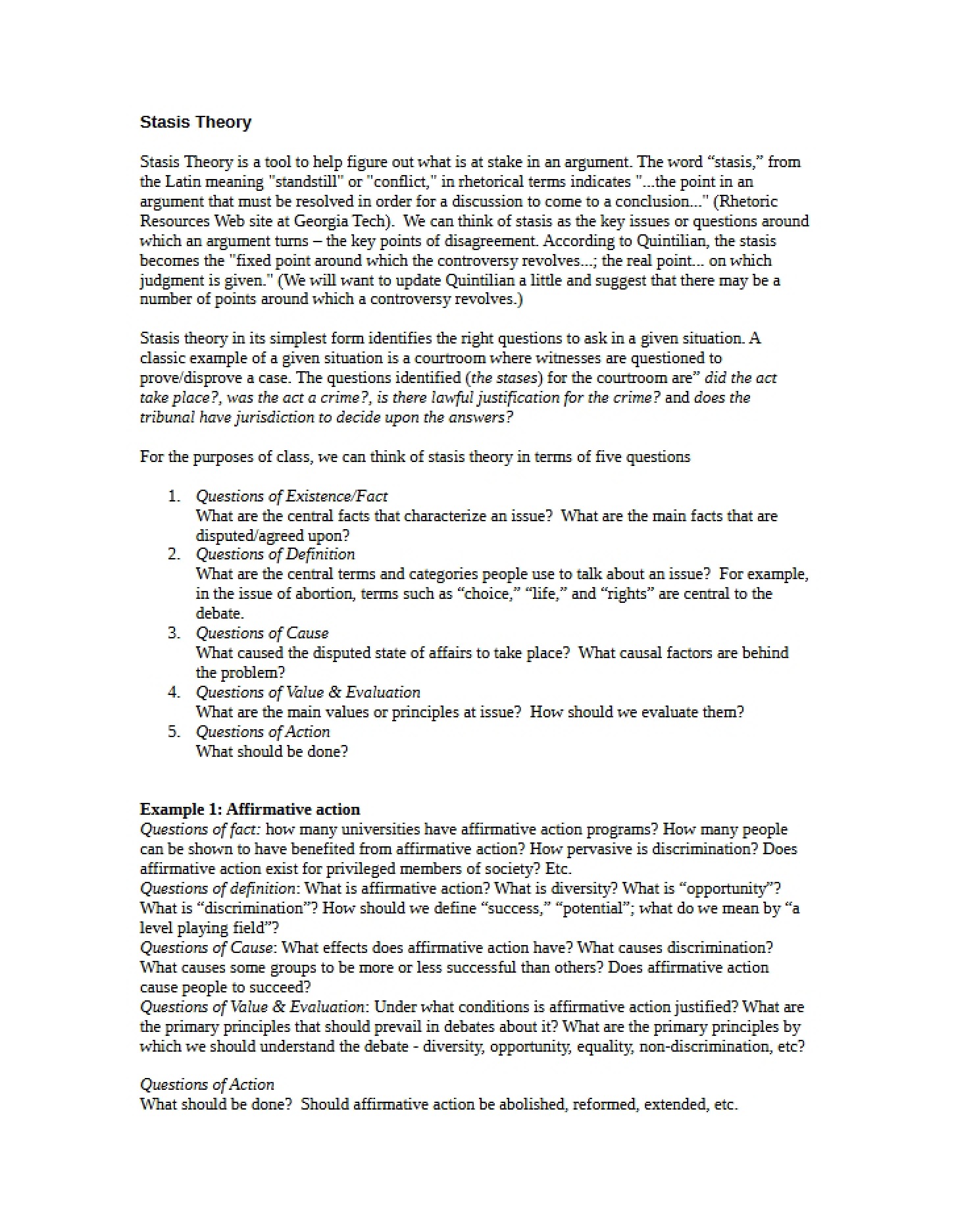 Stasis Handout