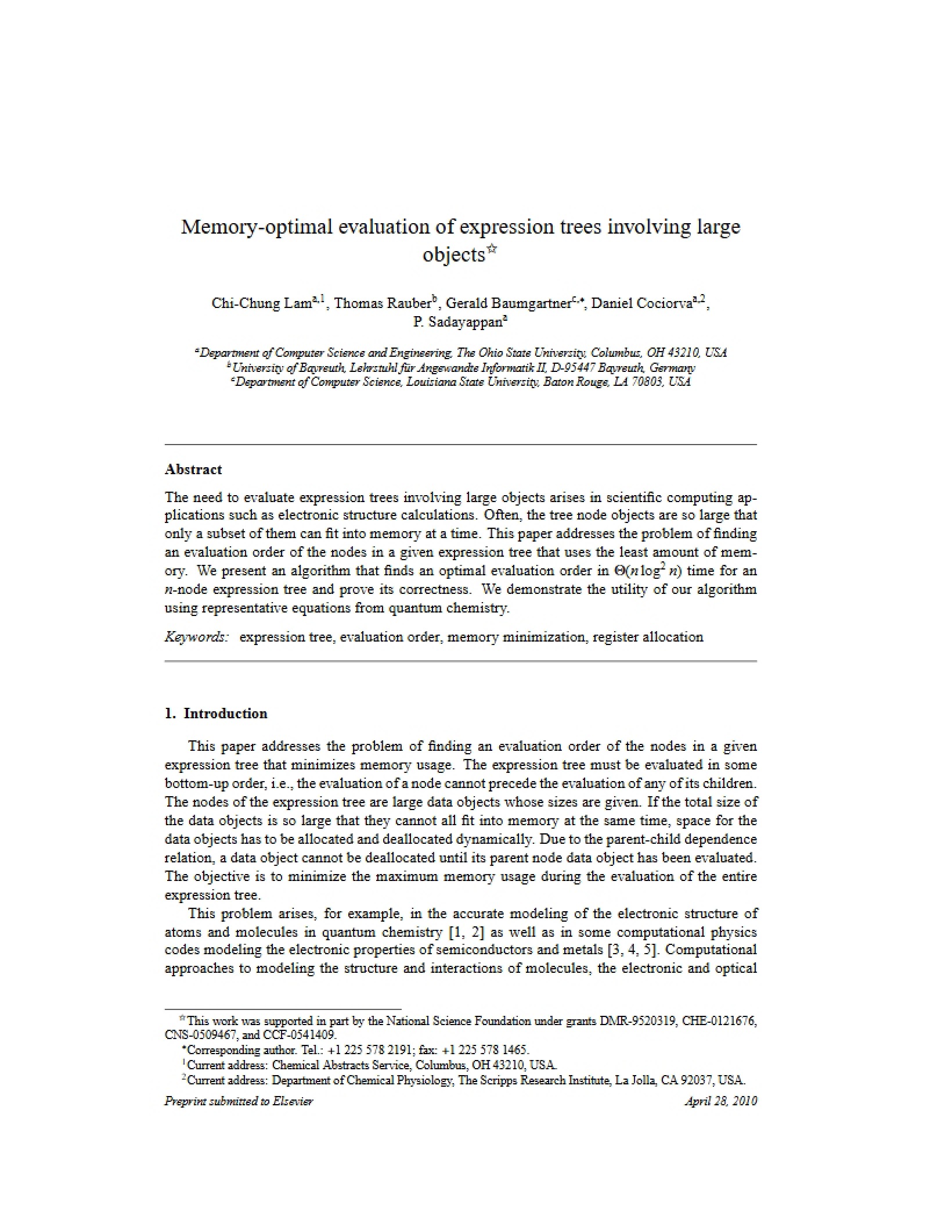 Expression Trees Memory-Optimal Evaluation