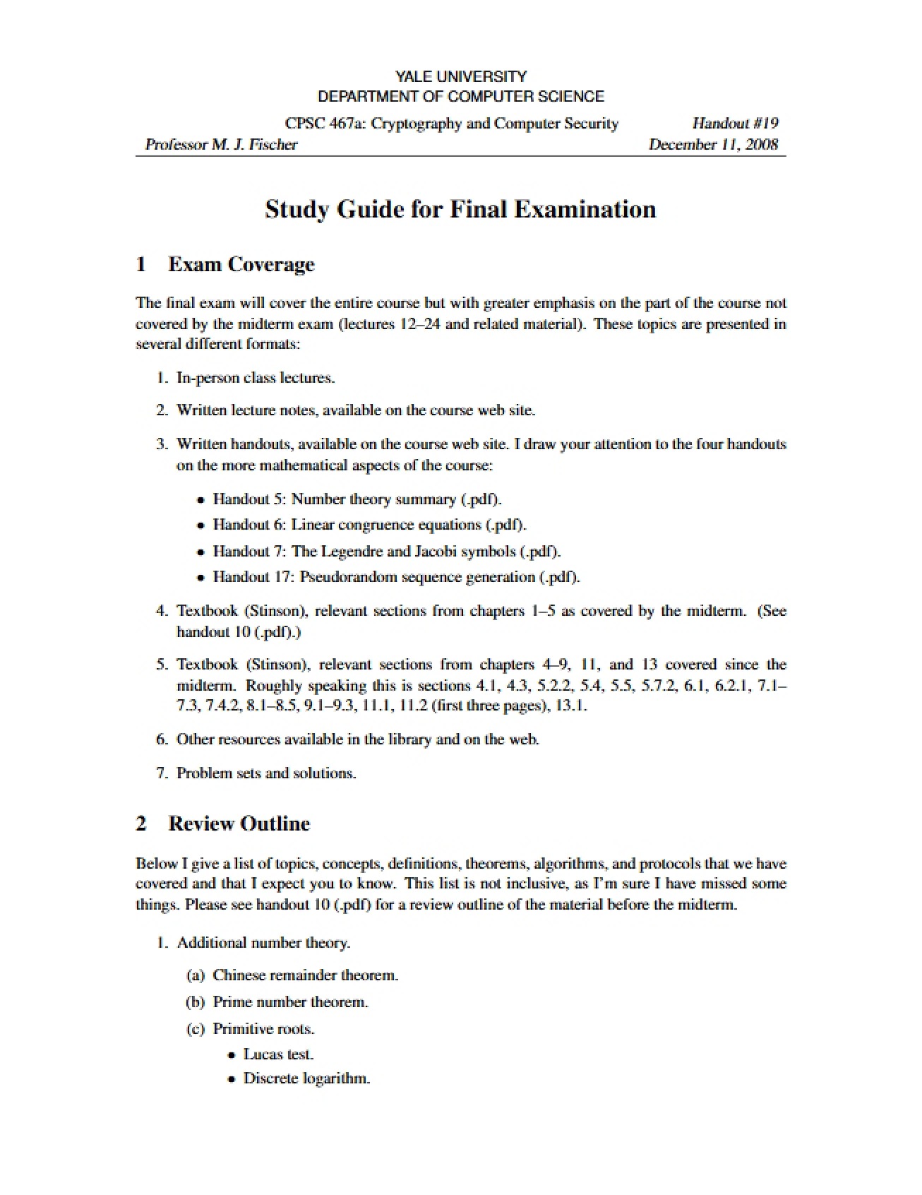Final Examination Study Guide
