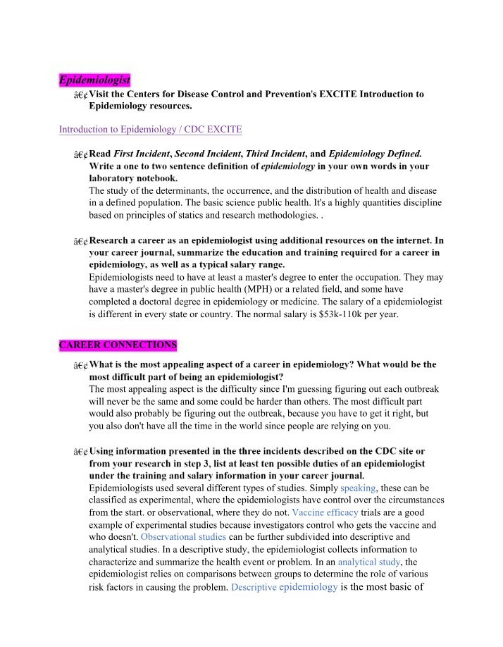 Epidemiologist - Occurrence and Determinants
