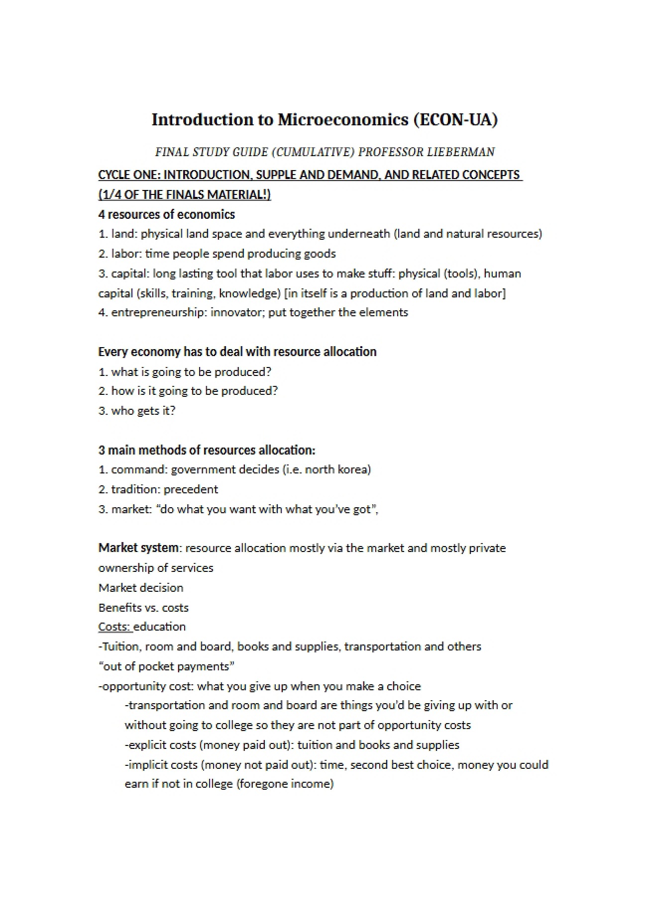 Study Guide for Final