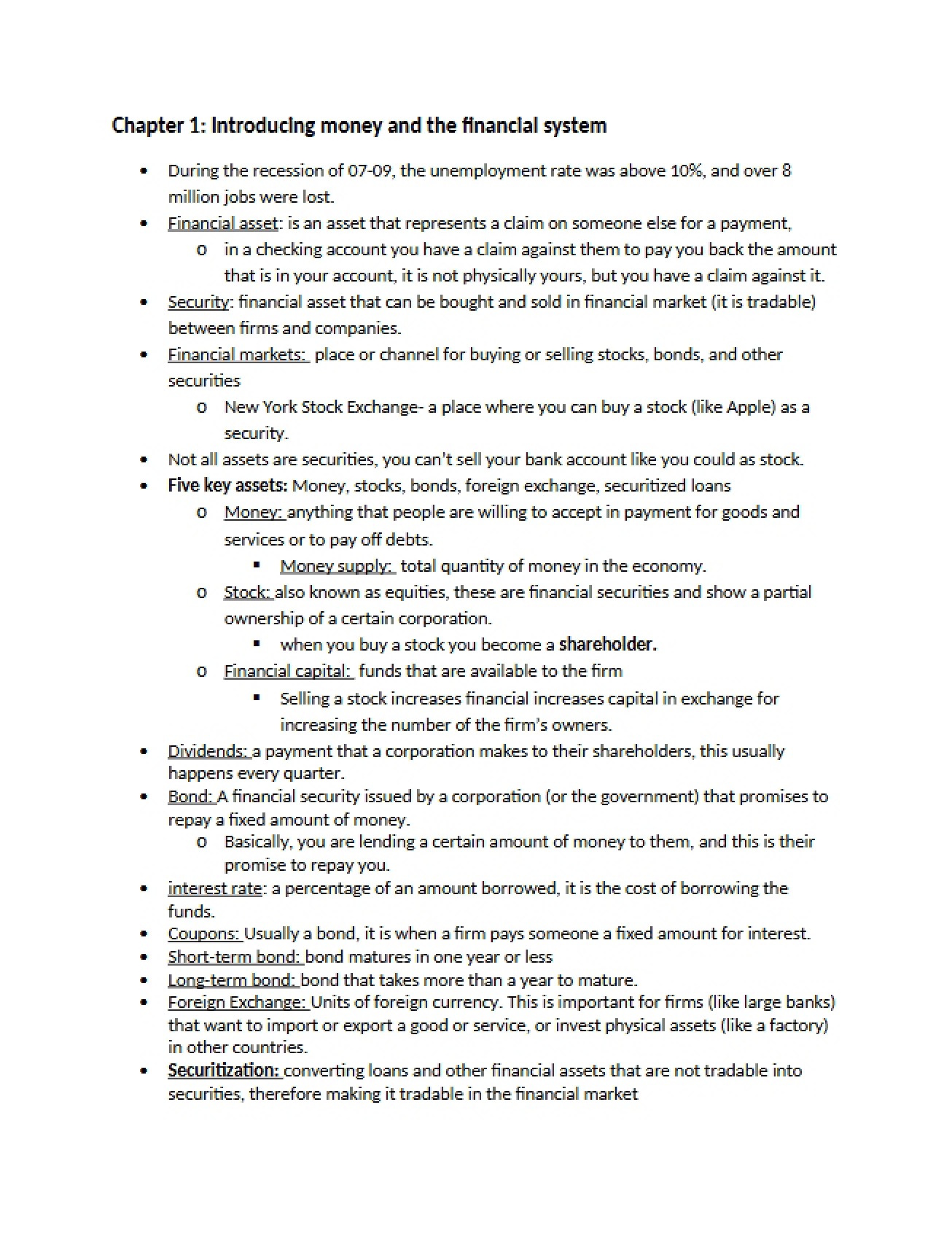 Chapter One An Introduction to Money and the Financial System