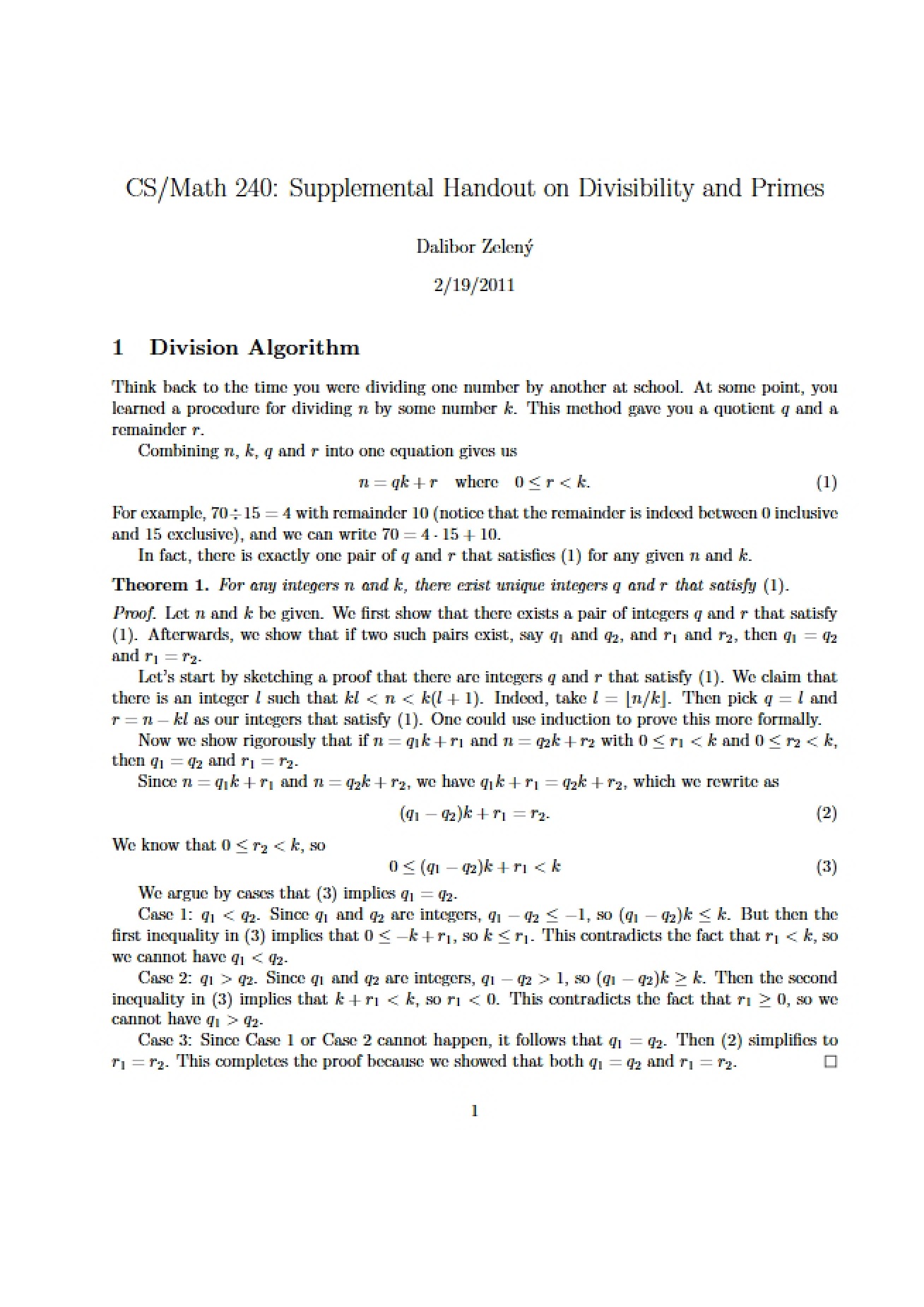 Algorithm for Division
