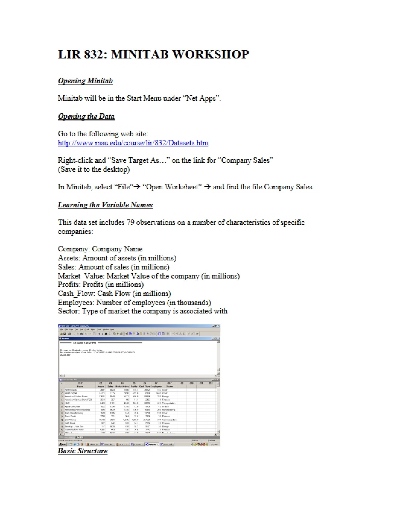 Minitab Workshop Lecture Four