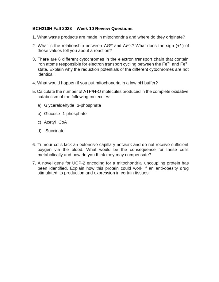 Review Questions for Week 10 - BCH210H Fall 2023