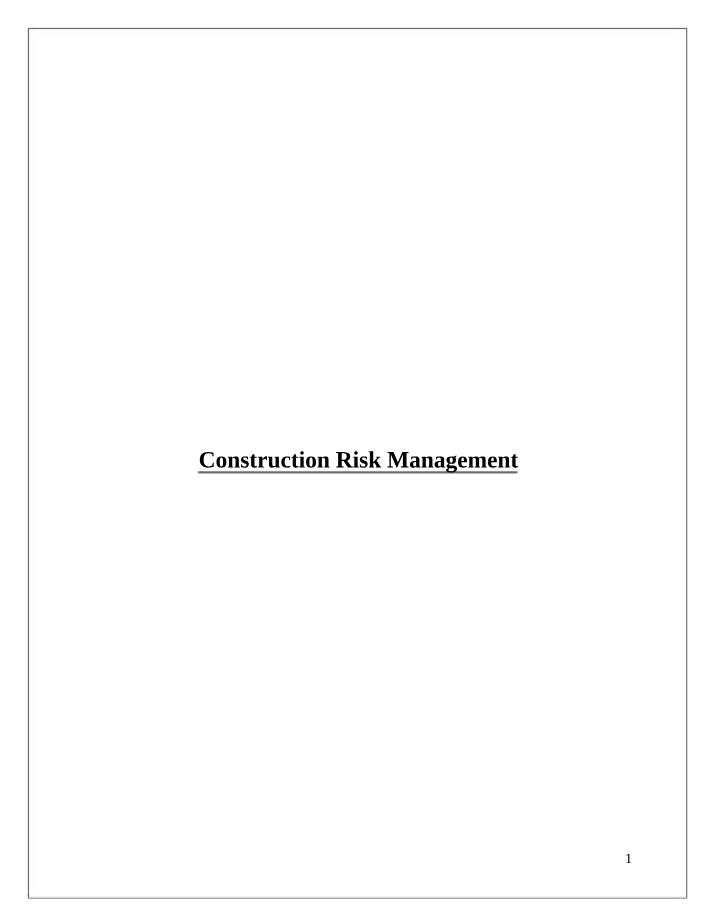 Risk Management in Construction