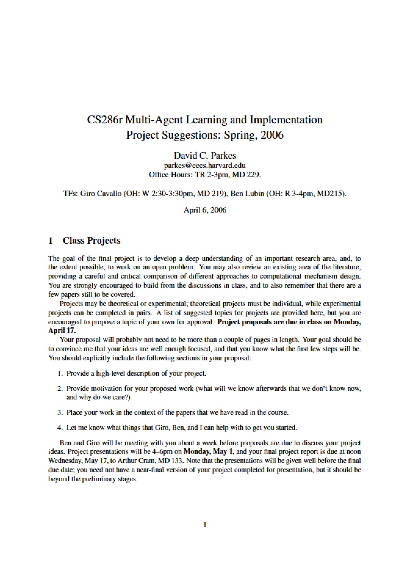 Suggestions for a Multi-Agent Learning and Implementation Project