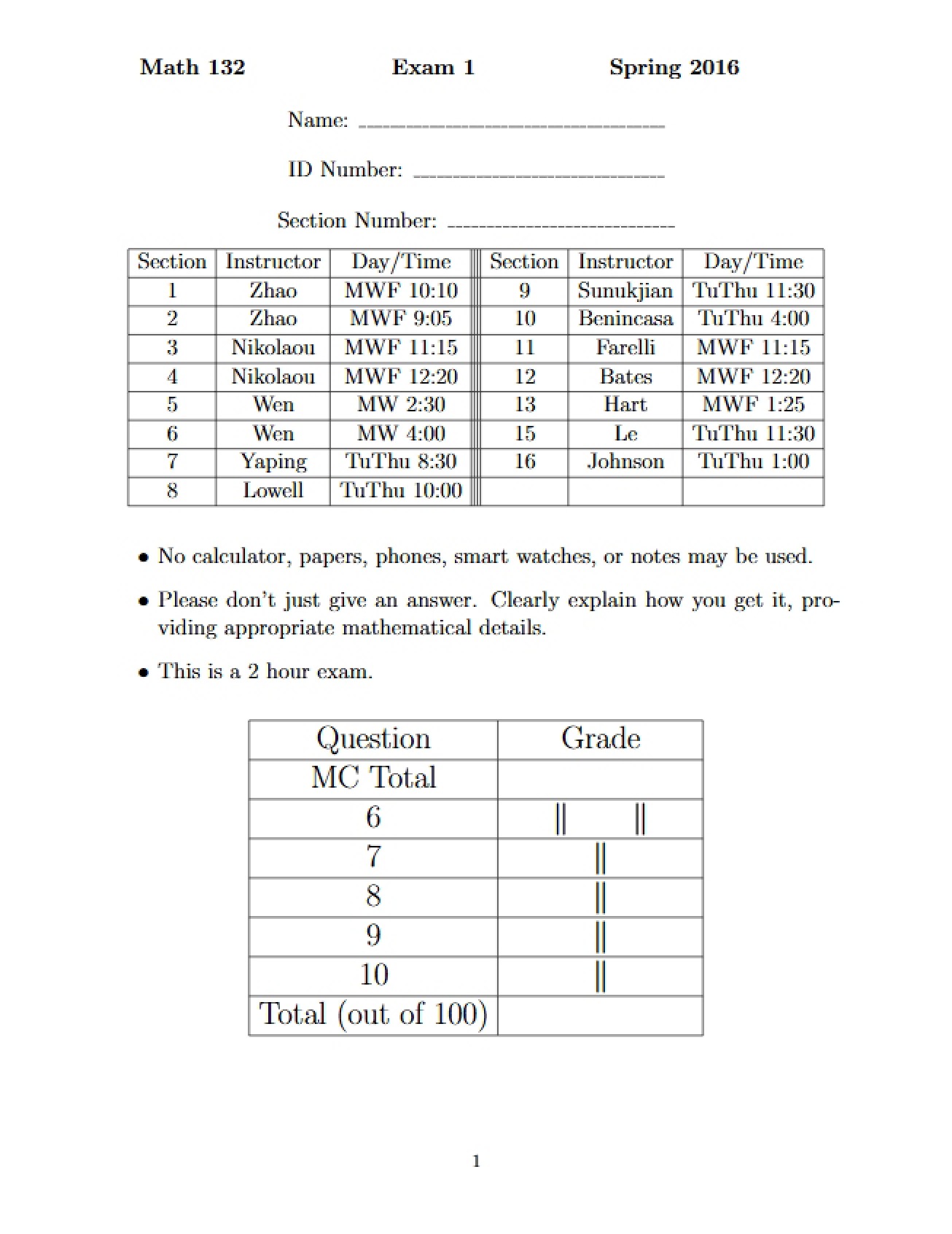 First Exam (Spring 2016)