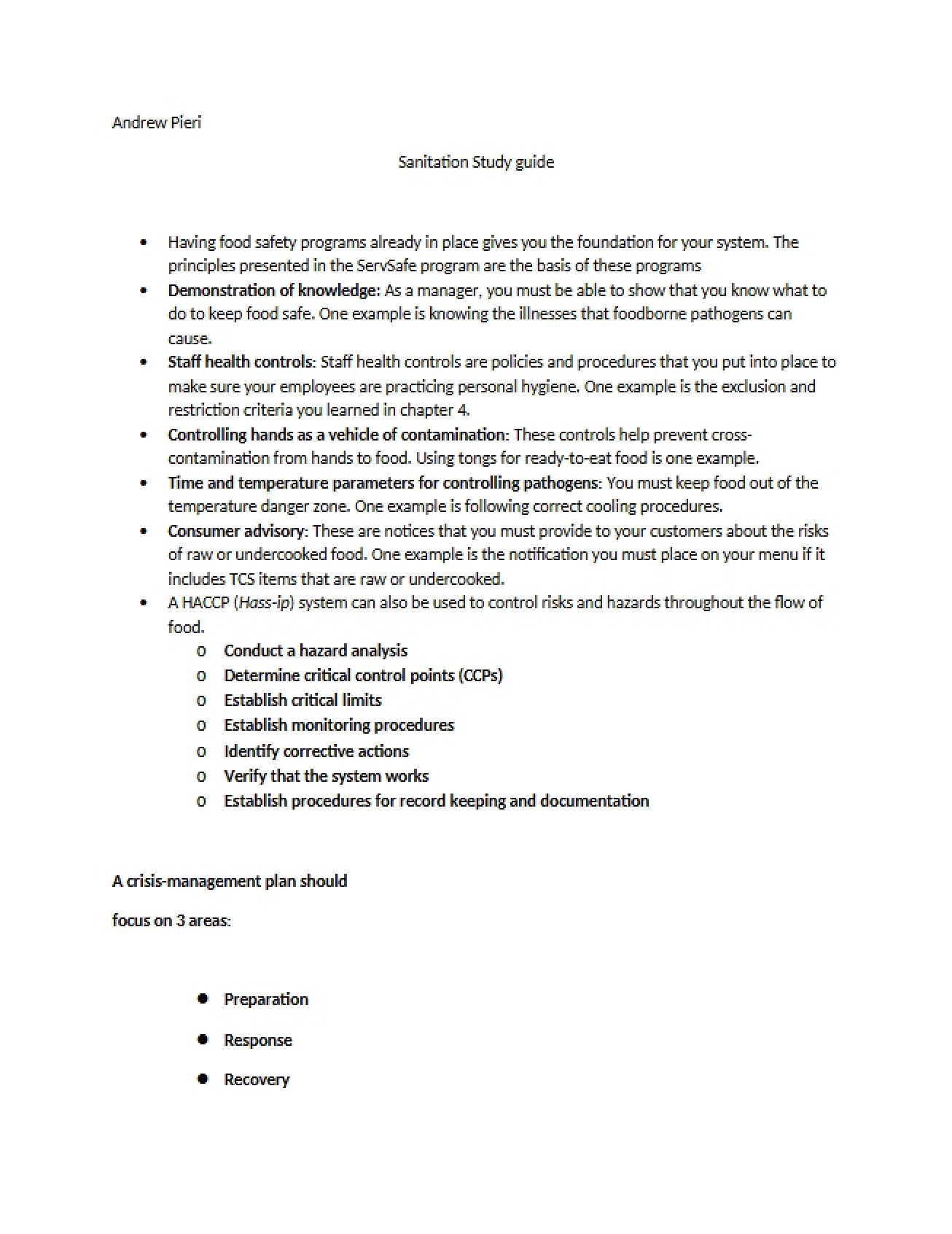 Study Guide Sanitation