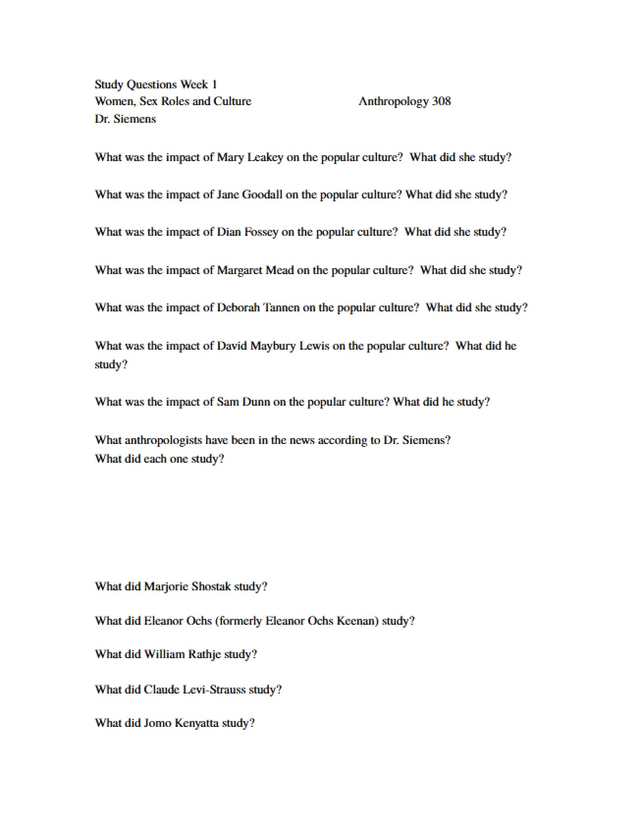 Week One Study Questions V1