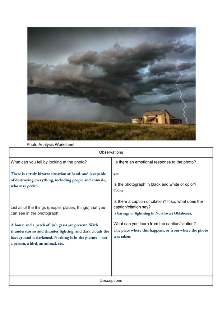 Worksheet for Photo Analysis