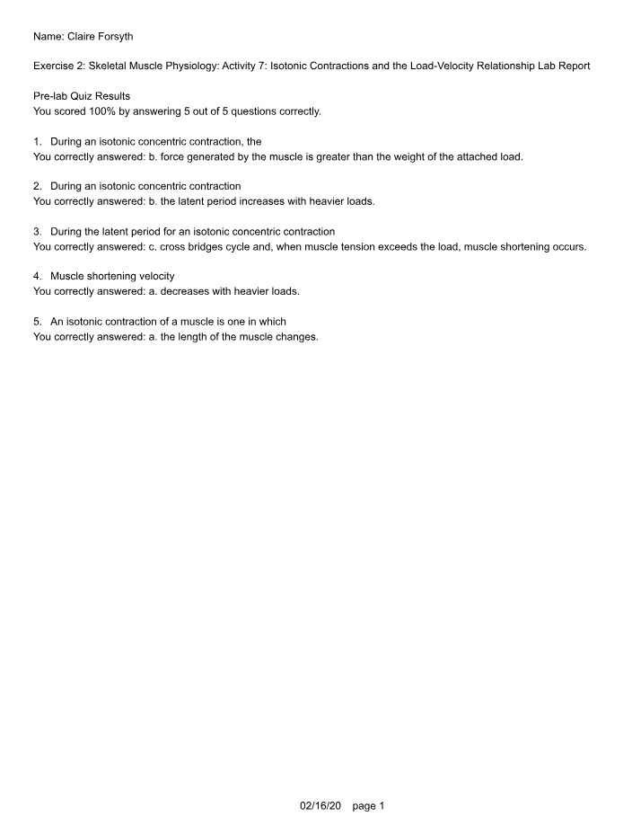Lab Report - Load-Velocity Relationship in Isotonic Contractions