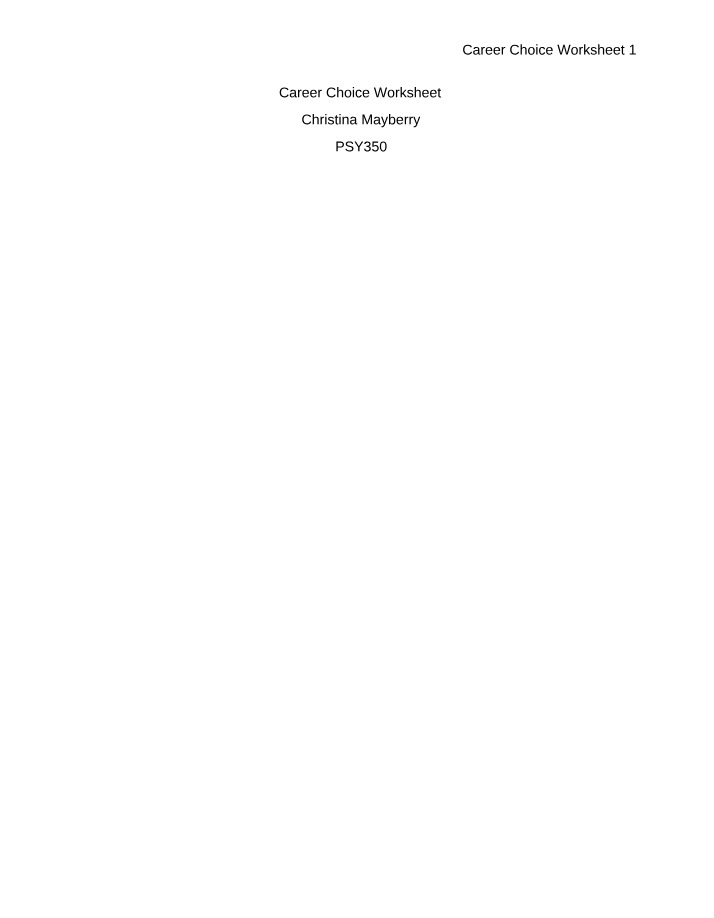 Worksheet on Career Choice