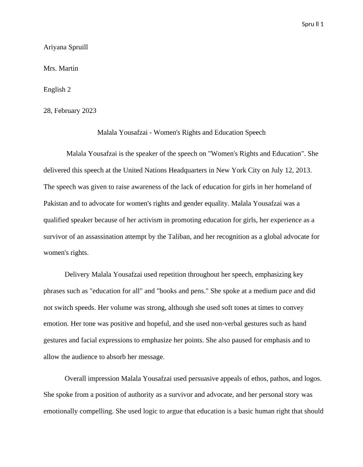 English 2 Speech Essay
