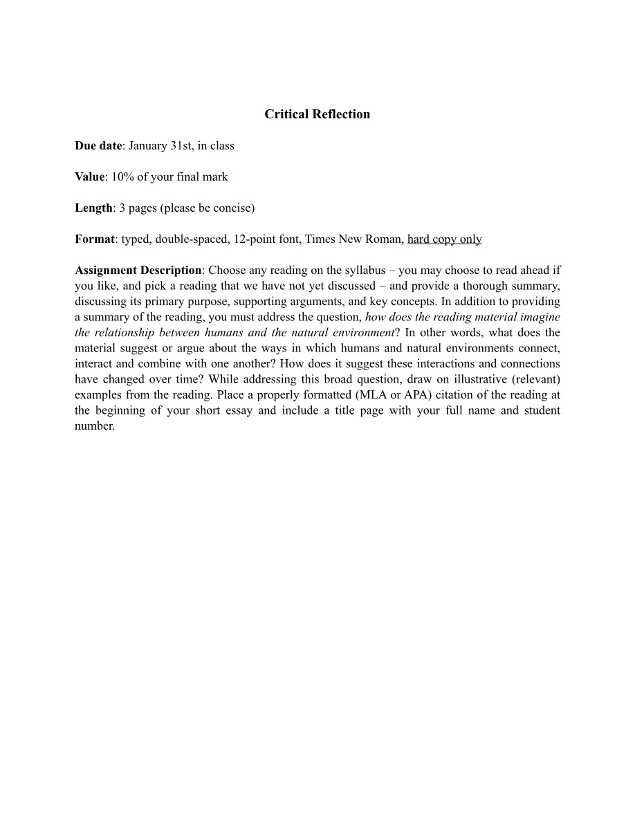 Critical Reflection for HIS2129