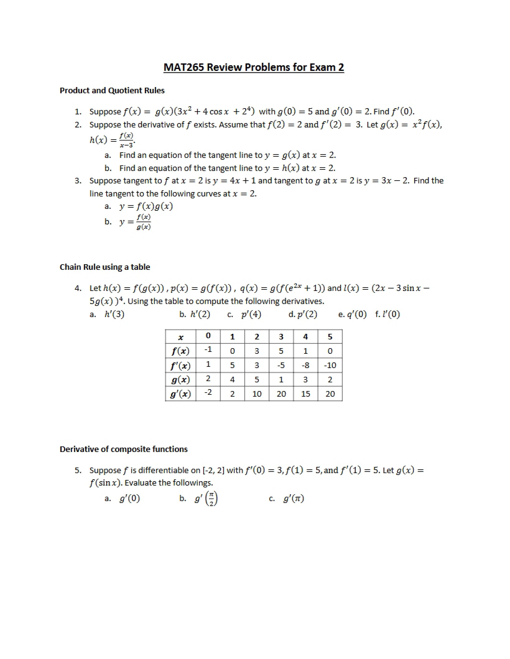 Review for Test 2 (2012)